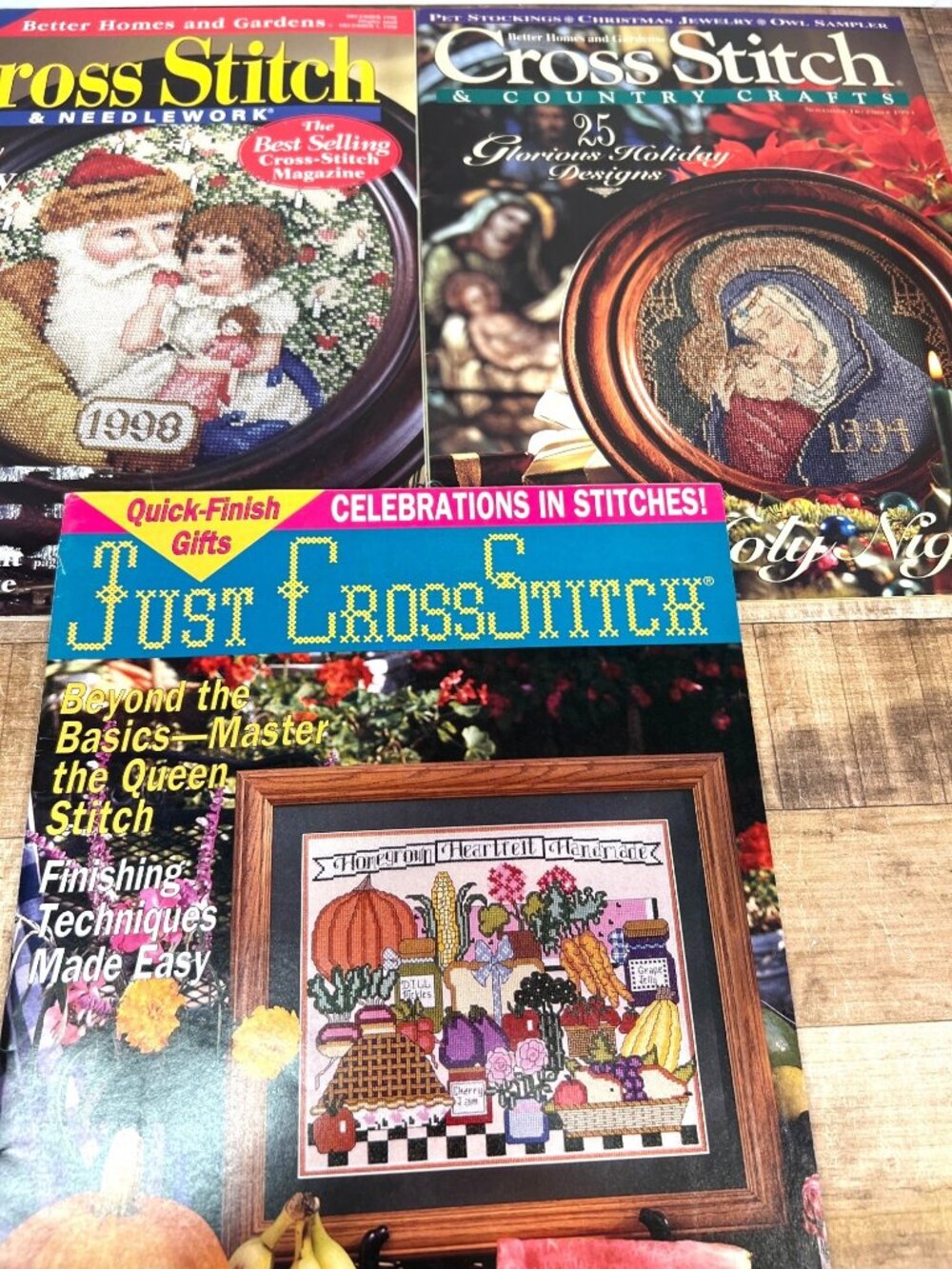 3 Cross-Stitch Christmas Fall Designs Nativity Figures Santa Mantel Cloth Patter